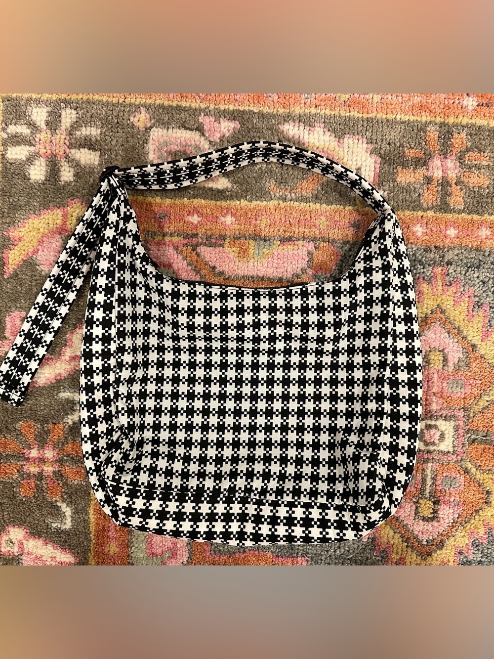 BAGGU Black & White Pixel Gingham Nylon Shoulder Bag NWOT Discontinued